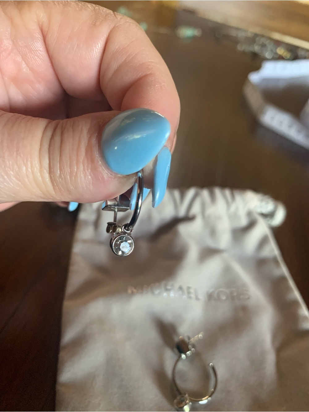 Michael Kors Silver Logo Bezel Floating Crystal C-Hoop Earrings